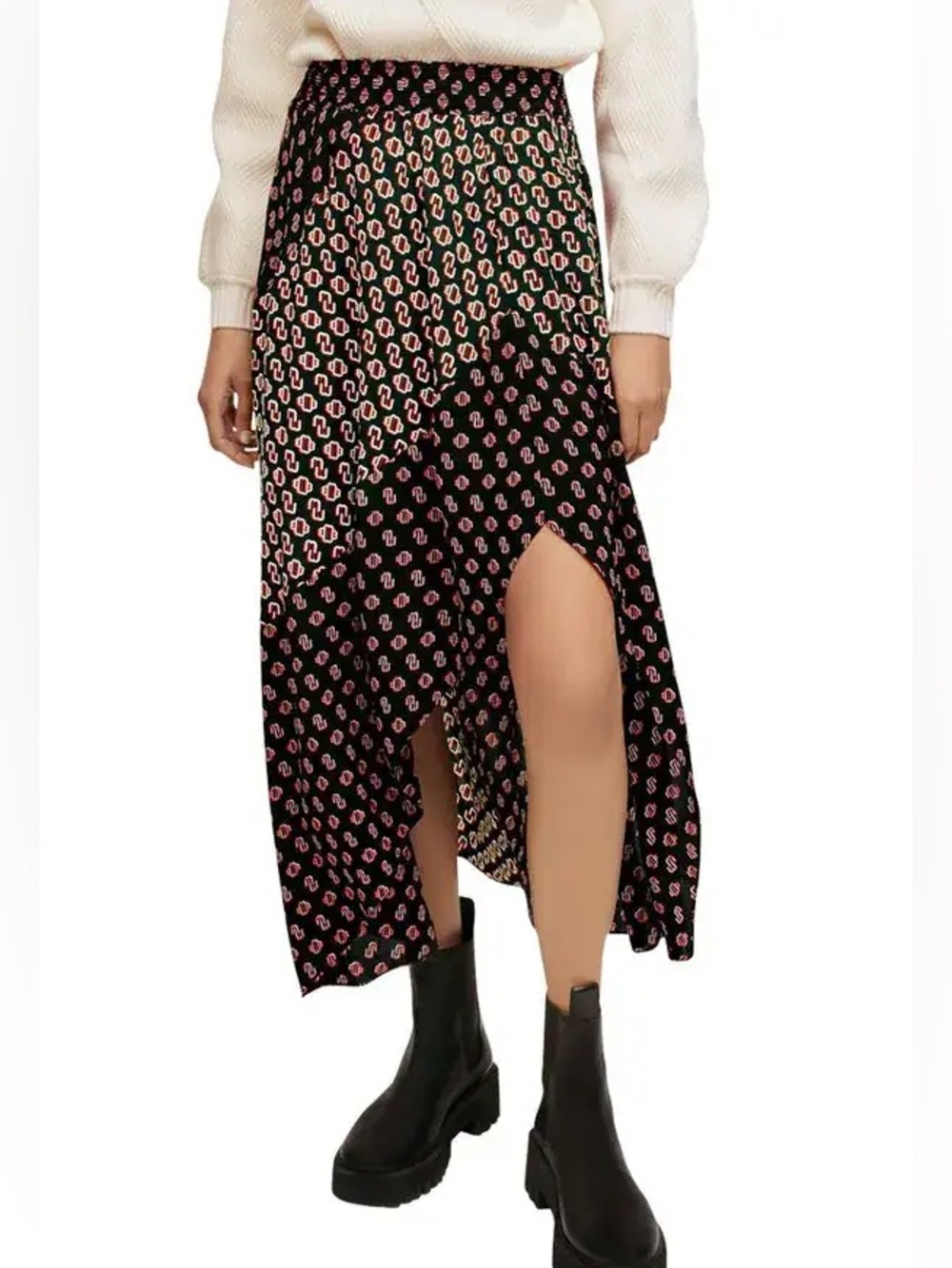 Maje mixed scarf-print asymmetric skirt - size 36/S